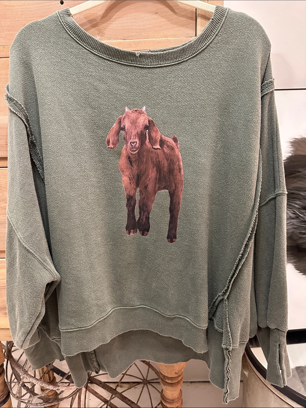 Free People camden Olive Green Sweatshirt Baby Goat we the free custom